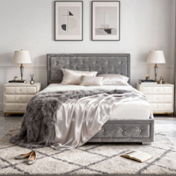 Brooklyn King Size Grey Crushed Velvet Diamante Ottoman Bed - Wilko - thumbnail 5