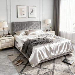Brooklyn King Size Grey Crushed Velvet Diamante Ottoman Bed - Wilko - thumbnail 3