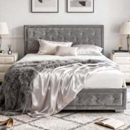 Brooklyn King Size Grey Crushed Velvet Diamante Ottoman Bed - Wilko - thumbnail 1