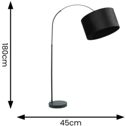 ValueLights Louis Black Velvet Drum Shade Black Curved LED Floor Lamp - Size: 180 x 45 x 105cm - Wilko - thumbnail 5