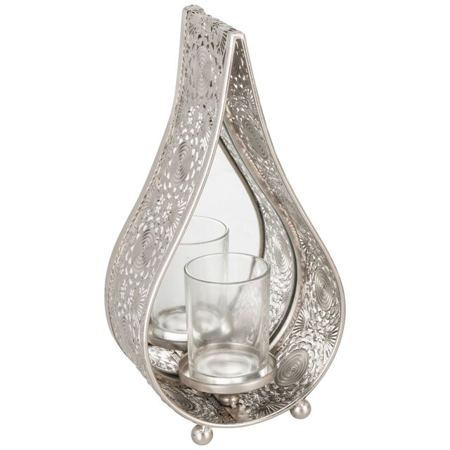Silver Teardrop Candle Lantern - Size: 11 x 37 x 19cm - Wilko - image 1