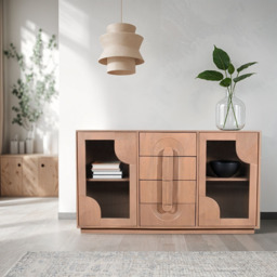 IH Design Jodhpur 3 Door Solid Wooden Extra Large Sideboard - Size: 85 x 150 x 40cm - Brown - Wilko - thumbnail 7