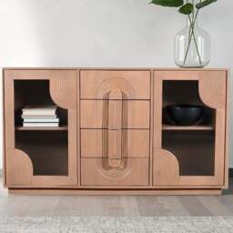 IH Design Jodhpur 3 Door Solid Wooden Extra Large Sideboard - Size: 85 x 150 x 40cm - Brown - Wilko
