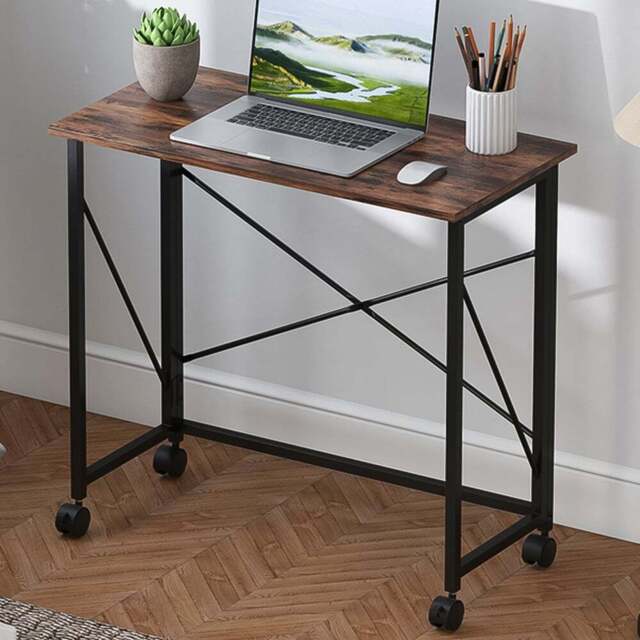 HOMCOM Brown Foldable Desk with Wheels - Size: 75 x 40 x 80cm - Wilko - image 1