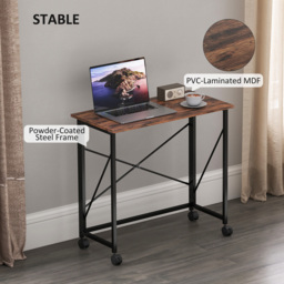HOMCOM Brown Foldable Desk with Wheels - Size: 75 x 40 x 80cm - Wilko - thumbnail 7