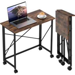 HOMCOM Brown Foldable Desk with Wheels - Size: 75 x 40 x 80cm - Wilko - thumbnail 3