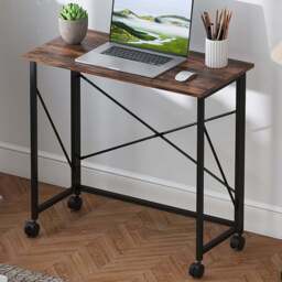 HOMCOM Brown Foldable Desk with Wheels - Size: 75 x 40 x 80cm - Wilko - thumbnail 1
