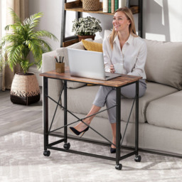 HOMCOM Brown Foldable Desk with Wheels - Size: 75 x 40 x 80cm - Wilko - thumbnail 4