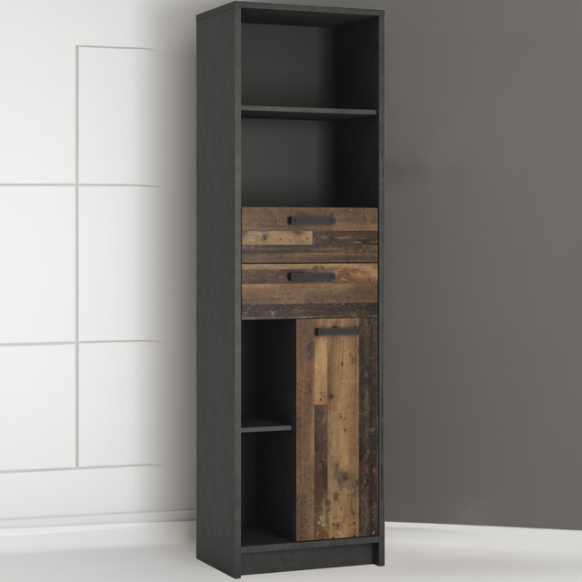 Florence Brooklyn Single Door 2 Drawer Walnut and Dark Matera Grey Bookcase - Size: 4 Shelf - Furniture to Go - Wilko - image 1