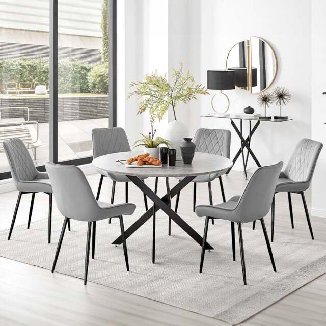 Furniturebox Arona Cesano Concrete Effect 6 Seater Round Dining Set Grey Black and Grey - Wilko - image 1