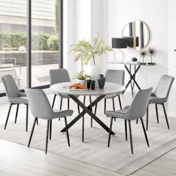 Furniturebox Arona Cesano Concrete Effect 6 Seater Round Dining Set Grey Black and Grey - Wilko - thumbnail 1