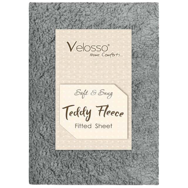 Velosso Super King Silver Teddy Fleece Fitted Sheet - Wilko - image 1