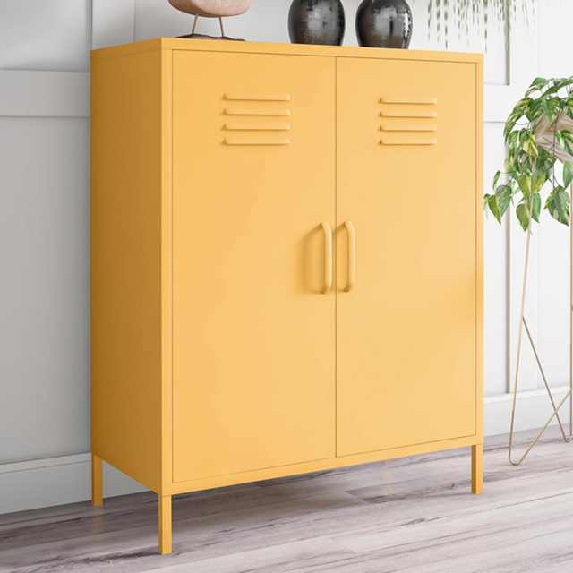 Novogratz Cache 2 Door Yellow Metal Locker Storage Cabinet - Size: 101 x 80 x 40cm - Wilko - image 1