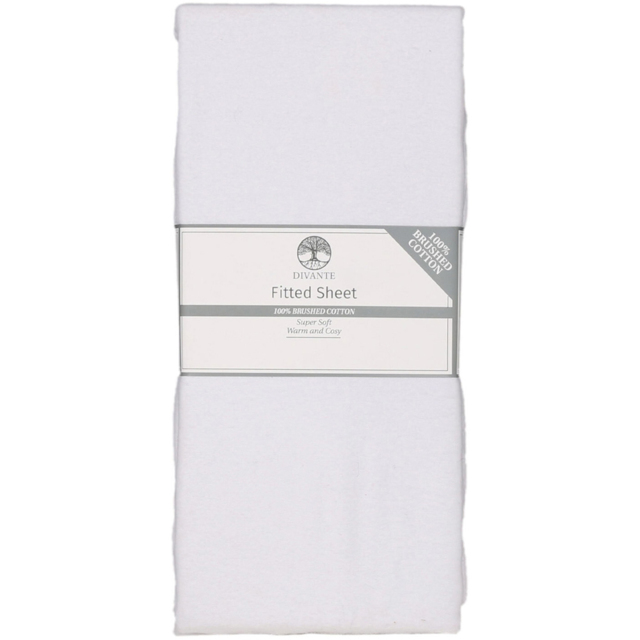 Divante Single White Brushed Cotton Fitted Bed Sheet - Wilko