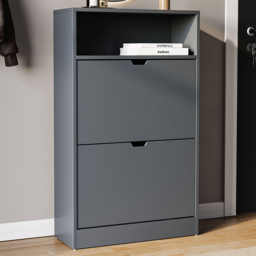 VIDA DESIGNS 2 Drawer Single Shelf Grey Shoe Cabinet - Size: 97 x 60 x 24cm - Wilko