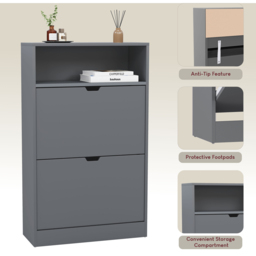Vida Designs 2 Drawer Single Shelf Grey Shoe Cabinet - Size: 97 x 60 x 24cm - Wilko - thumbnail 5