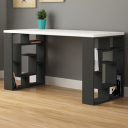 Decortie Labirent Bookshelf Leg Modern Computer Desk White and Anthracite Grey - Size: 75 x 137 x 60cm - Multi - Wilko - thumbnail 1