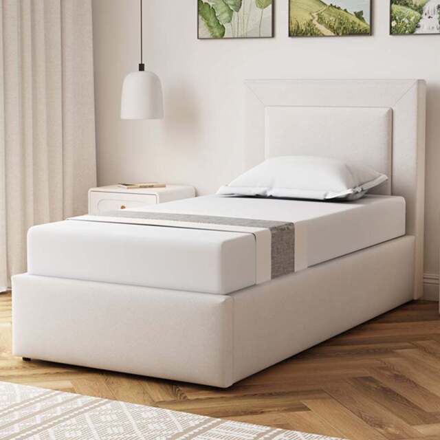 Artemis Home Weston Single Beige Linen Upholstered Ottoman Bed - Wilko - image 1