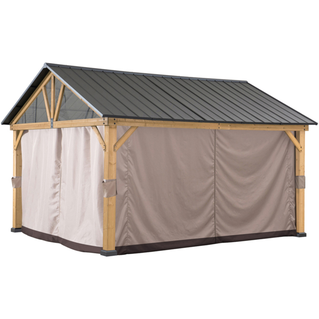 Sunjoy 3.5 x 4m Khaki Accessory Curtain for Cedar Wooden Gazebo (Gazebo Not Include) - Size: 1 x 208 x 320cm - Brown - Wilko - image 1