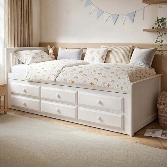 Flair Montana Captain's Single White 3 Drawer Wooden Guest Bed with Trundle - Wilko - image 1