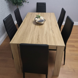 Kosy Koala 6 Seater Faux Leather Dining Set Oak Effect and Black - Multi - Portland - Wilko - thumbnail 5