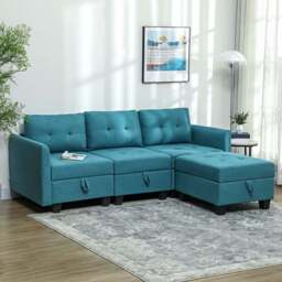 HOMCOM 3 Seater Light Blue Modular L Shaped Sofa with Storage - Wilko