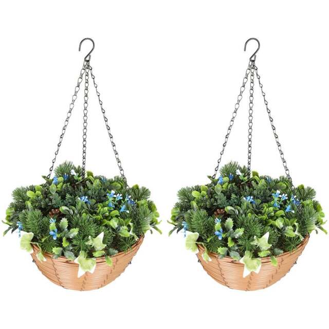 HOMCOM Artificial Flower Hanging Basket 2 Pack - Size: 31 x 36 x 67cm - Green - Wilko - image 1