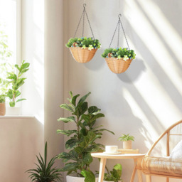 HOMCOM Artificial Flower Hanging Basket 2 Pack - Size: 31 x 36 x 67cm - Green - Wilko - thumbnail 3