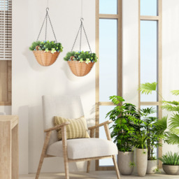 HOMCOM Artificial Flower Hanging Basket 2 Pack - Size: 31 x 36 x 67cm - Green - Wilko - thumbnail 4