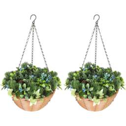 HOMCOM Artificial Flower Hanging Basket 2 Pack - Size: 31 x 36 x 67cm - Green - Wilko