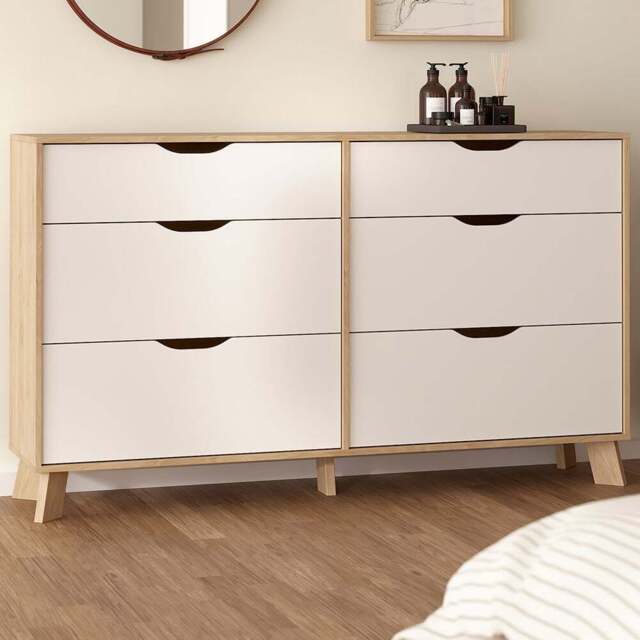Furniture To Go Ikast 6 Drawer Brown and White Chest of Drawers - Wilko - image 1