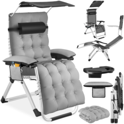 tectake Cirrus Light Grey Folding Plush Padding Sun Lounger with Sun Shade - Size: 168 x 84 x 103cm - Wilko - thumbnail 3