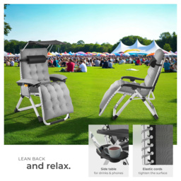 tectake Cirrus Light Grey Folding Plush Padding Sun Lounger with Sun Shade - Size: 168 x 84 x 103cm - Wilko - thumbnail 5