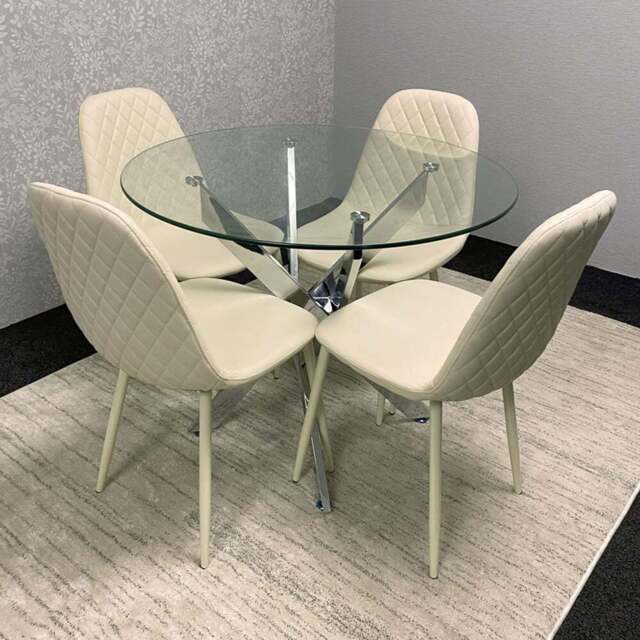 Kosy Koala Maya Gem 4 Seater Round Glass Dining Set Cream - Multi - Wilko - image 1