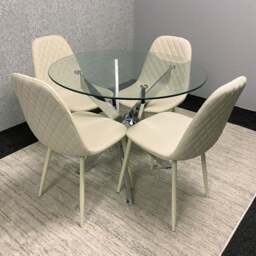 Kosy Koala Maya Gem 4 Seater Round Glass Dining Set Cream - Multi - Wilko