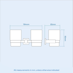 Nes Home Chrome Square Wall Mounted Double Glass Tumbler - Size: 9.5 x 19.4 x 8.5cm - Silver - Wilko - thumbnail 4