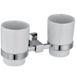 Nes Home Chrome Square Wall Mounted Double Glass Tumbler - Size: 9.5 x 19.4 x 8.5cm - Silver - Wilko