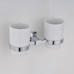 Nes Home Chrome Square Wall Mounted Double Glass Tumbler - Size: 9.5 x 19.4 x 8.5cm - Silver - Wilko - thumbnail 3