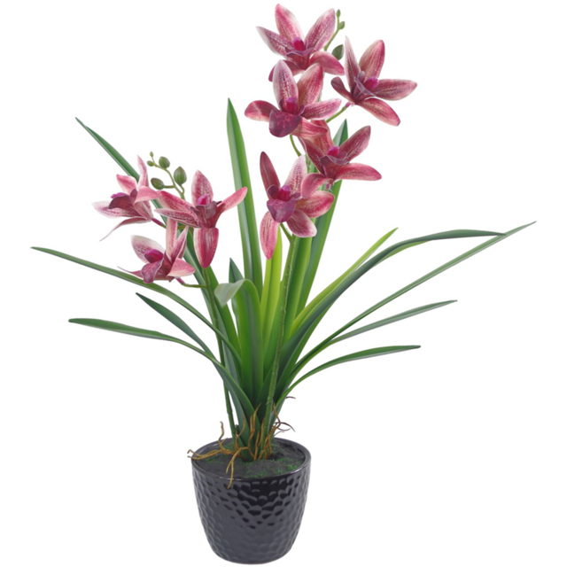 Leaf Large Dark Pink Artificial Orchid Plant in Ceramic Planter 50cm - Size: 50 x 50 x 50cm - Wilko - image 1