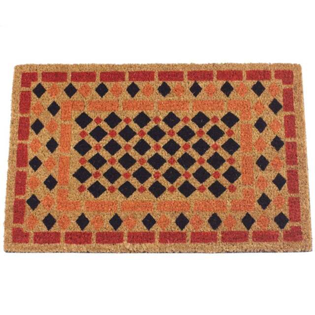 Eselle Astley Mosaic Printed Orange Coir Door Mat 40 x 60cm - Size: 40 x 60 x 1.5cm - Wilko - image 1