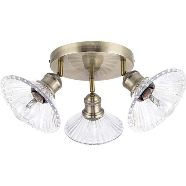 Cosylyte Milan Bathroom 3 Light Round Plate Ribbed Glass Spotlight - Size: 23 x 22.5 x 22.5cm - Gold - Wilko - image 1
