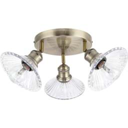 Cosylyte Milan Bathroom 3 Light Round Plate Ribbed Glass Spotlight - Size: 23 x 22.5 x 22.5cm - Gold - Wilko