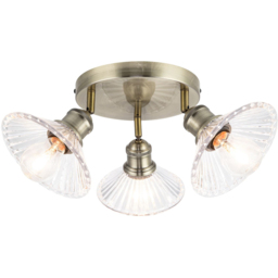 Cosylyte Milan Bathroom 3 Light Round Plate Ribbed Glass Spotlight - Size: 23 x 22.5 x 22.5cm - Gold - Wilko - thumbnail 4