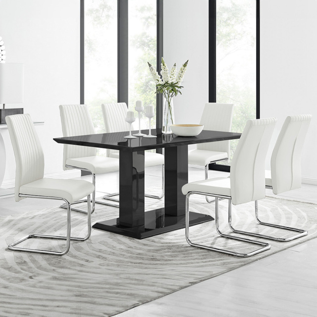 Furniturebox Molini Fortana 6 Seater Dining Set Black High Gloss and White - Wilko - image 1