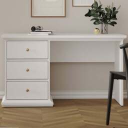 Florence Paris 3 Drawer Desk White - Size: 61 x 130 x 73cm - Wilko - thumbnail 1