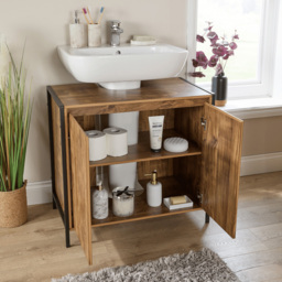 Home Source Locastra 2 Door Oak and Black Under Basin Bathroom Storage Cabinet - Size: 45 x 45 x 15cm - Brown - Wilko - thumbnail 5