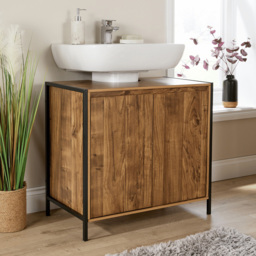 Home Source Locastra 2 Door Oak and Black Under Basin Bathroom Storage Cabinet - Size: 45 x 45 x 15cm - Brown - Wilko - thumbnail 7
