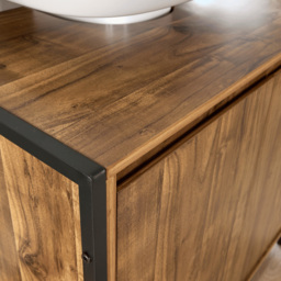 Home Source Locastra 2 Door Oak and Black Under Basin Bathroom Storage Cabinet - Size: 45 x 45 x 15cm - Brown - Wilko - thumbnail 4