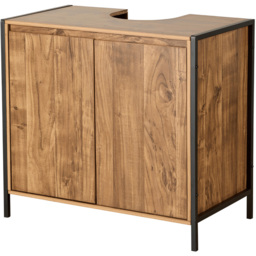 Home Source Locastra 2 Door Oak and Black Under Basin Bathroom Storage Cabinet - Size: 45 x 45 x 15cm - Brown - Wilko - thumbnail 3