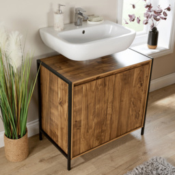 Home Source Locastra 2 Door Oak and Black Under Basin Bathroom Storage Cabinet - Size: 45 x 45 x 15cm - Brown - Wilko - thumbnail 6